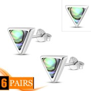 Abalone Shell Triangle Silver Stud Earrings - e348
